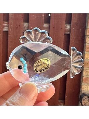 Bohemia Crystal Vintage Fish Figurine Hand Blown Clear Murano Style 2.75”